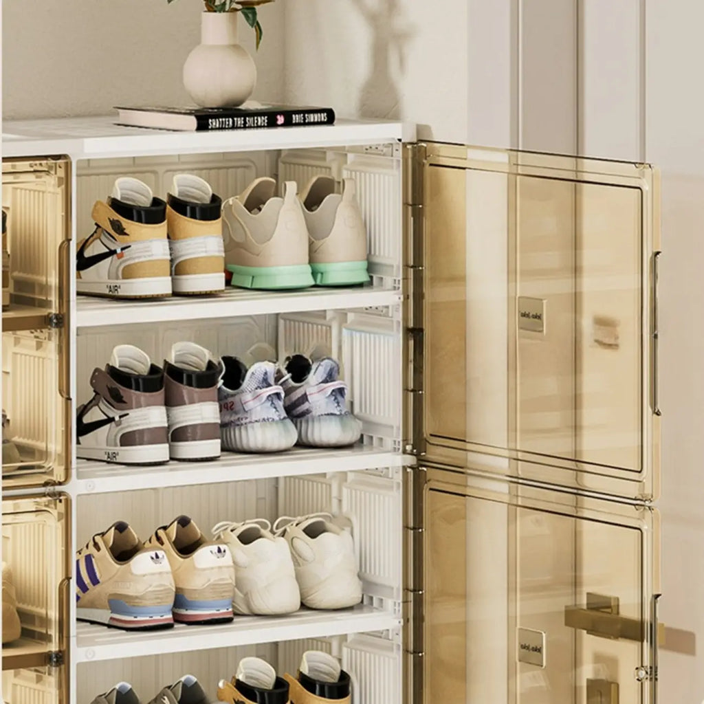 Glam White Plastic Stackable Shoe Organizer for Closet