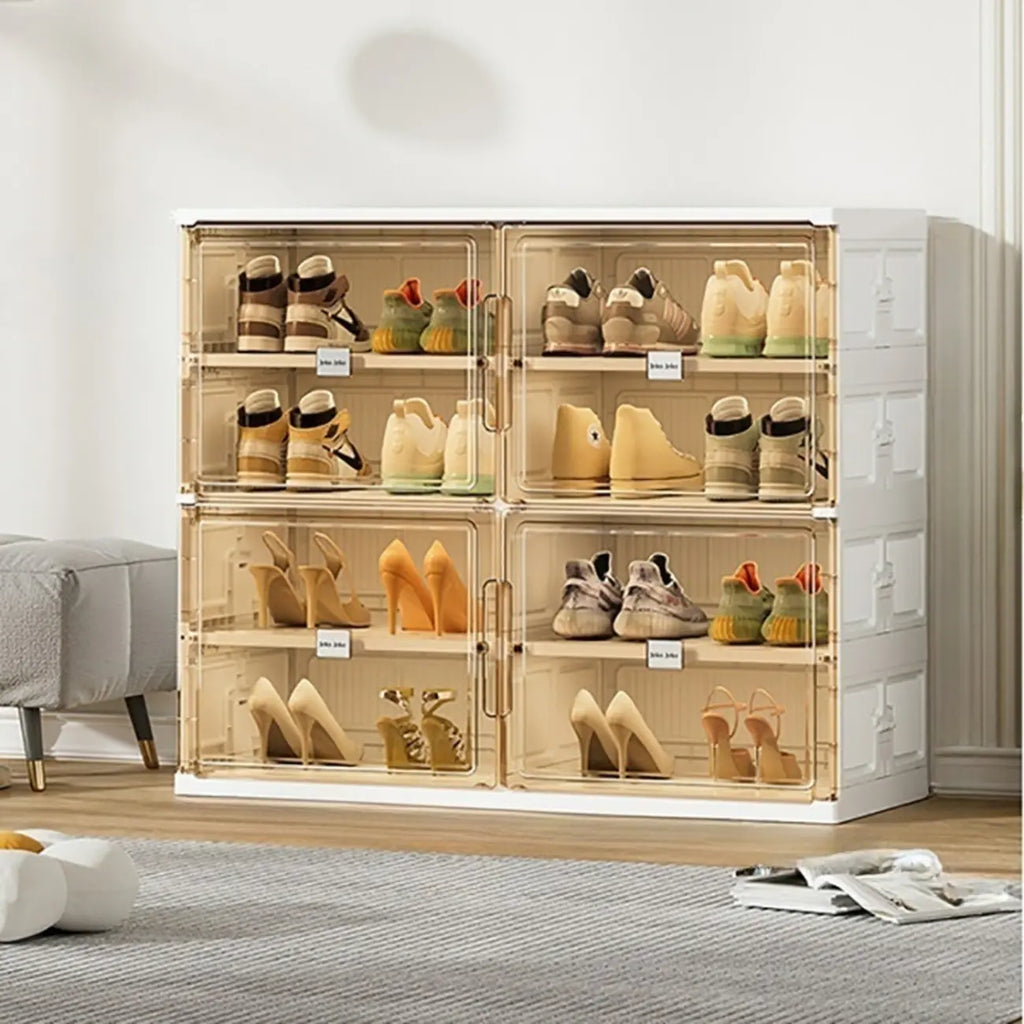 Glam White Plastic Stackable Shoe Organizer for Closet