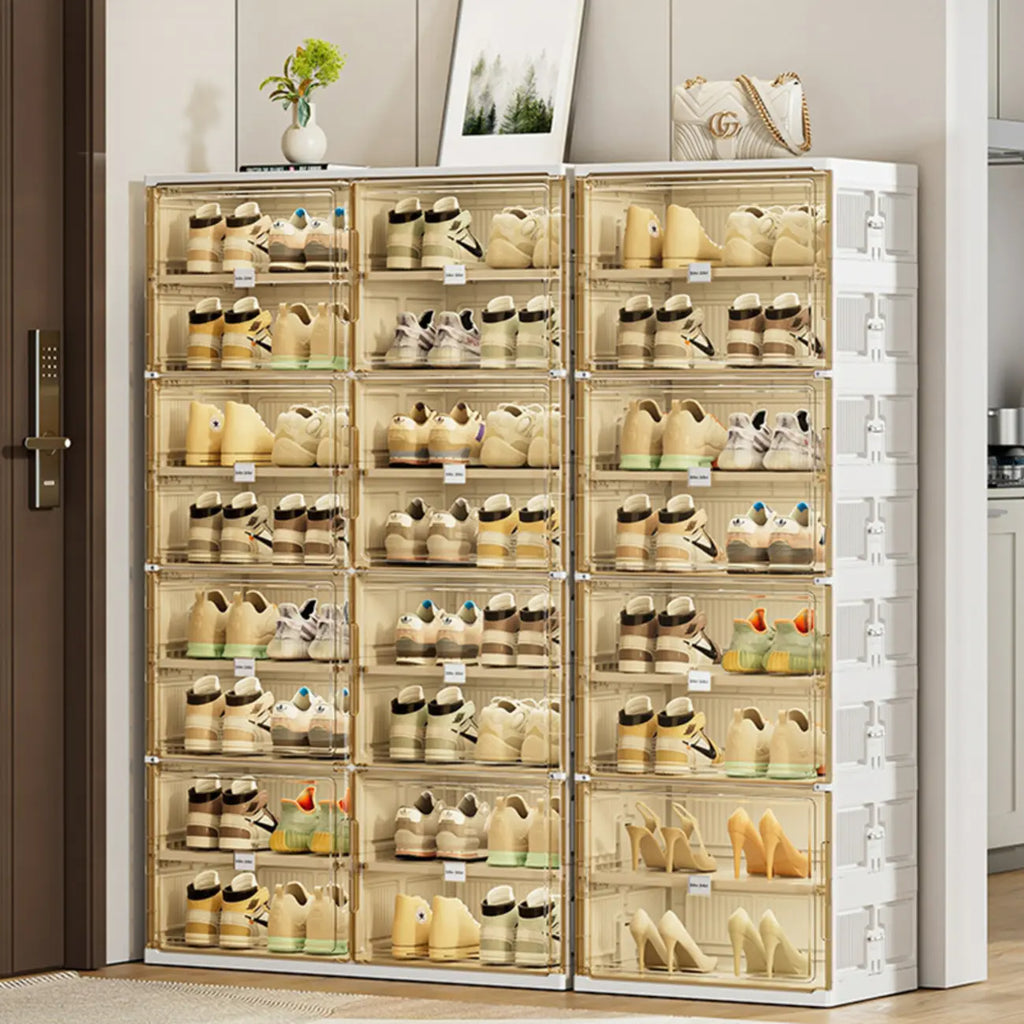 Glam White Plastic Stackable Shoe Organizer for Closet