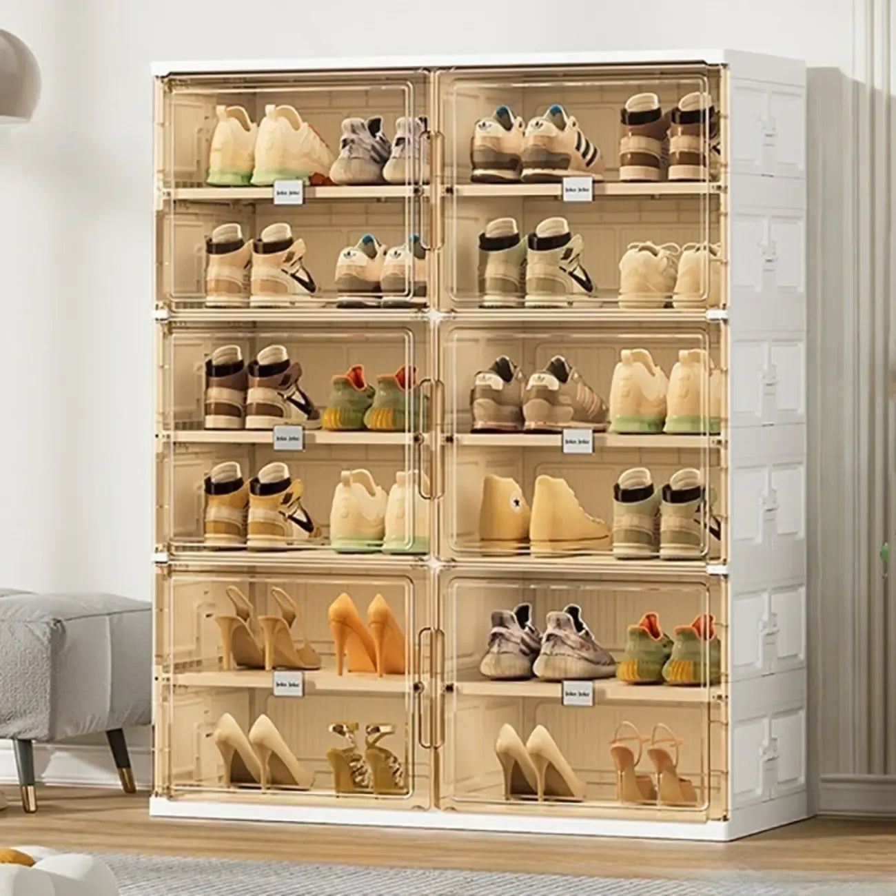 Glam White Plastic Stackable Shoe Organizer for Closet