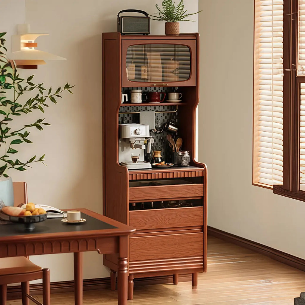 Narrow Brown Marble Countertop Wooden Display Buffet
