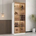 Lighting Black Wooden Floor Wine Cabinet with Glass Doors