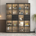 Lighting Black Wooden Floor Wine Cabinet with Glass Doors