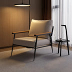 Elegant Fabric Accent Chair with Wooden Arms for Living Room