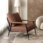 Elegant Fabric Accent Chair with Wooden Arms for Living Room