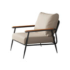 Elegant Fabric Accent Chair with Wooden Arms for Living Room