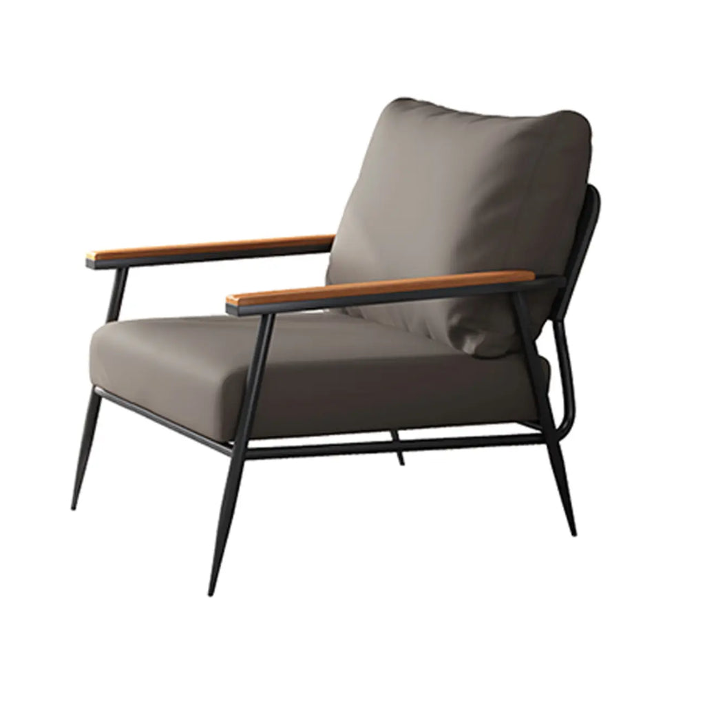 Elegant Fabric Accent Chair with Wooden Arms for Living Room