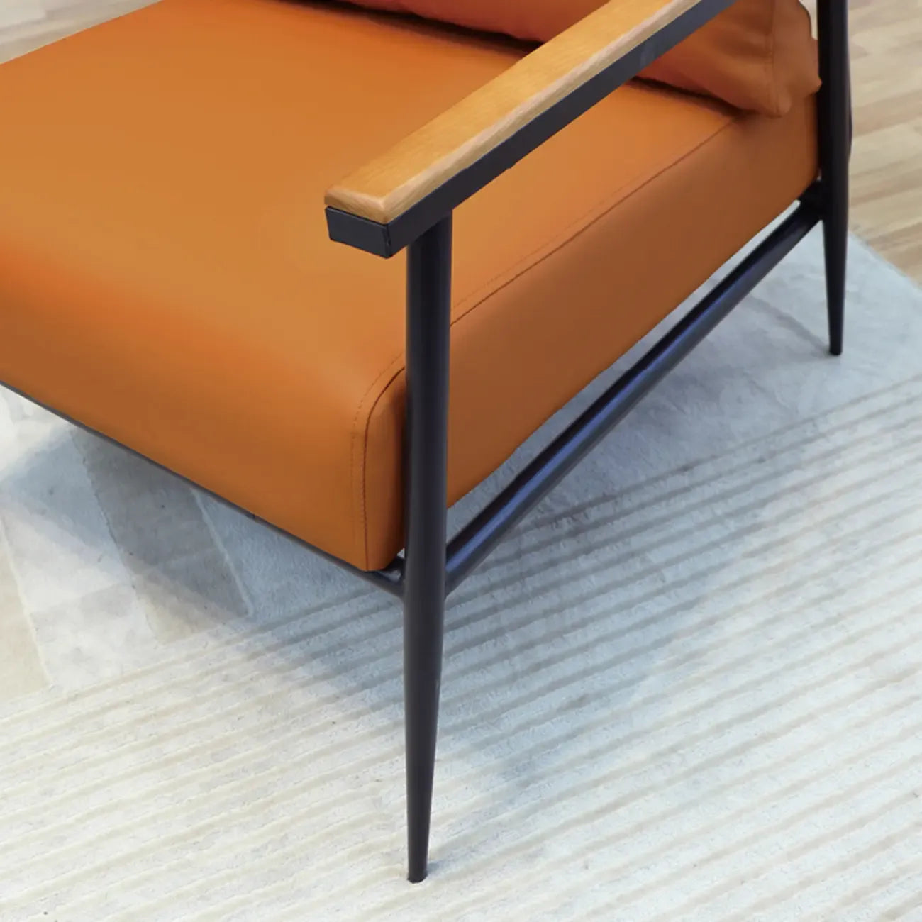 Elegant Fabric Accent Chair with Wooden Arms for Living Room