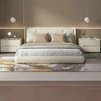 Modern Khaki Leather Stone Top 2-Drawer Nightstand