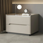 Modern Khaki Leather Stone Top 2-Drawer Nightstand