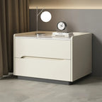 Modern Khaki Leather Stone Top 2-Drawer Nightstand