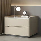 Modern Khaki Leather Stone Top 2-Drawer Nightstand