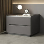 Modern Khaki Leather Stone Top 2-Drawer Nightstand