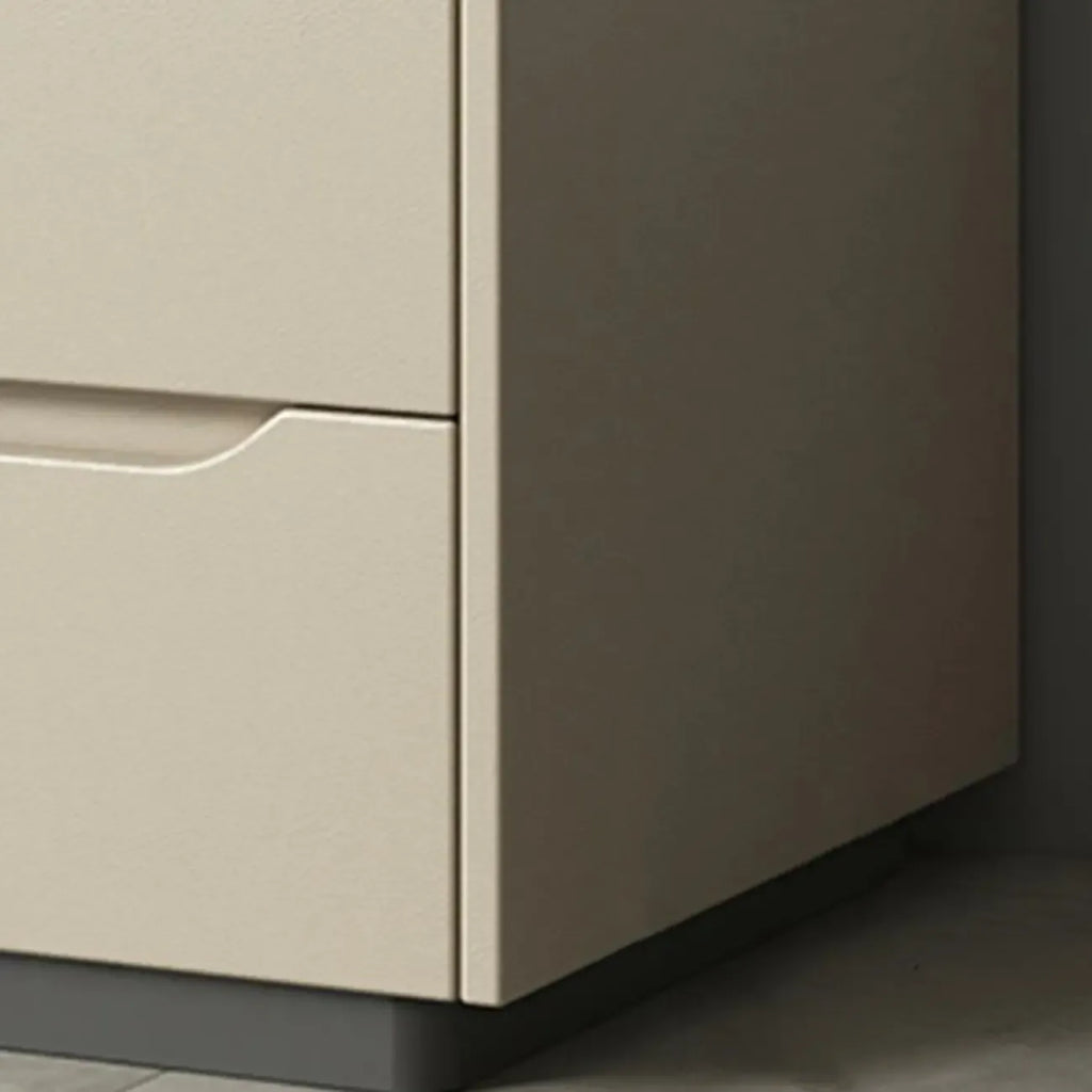 Modern Khaki Leather Stone Top 2-Drawer Nightstand