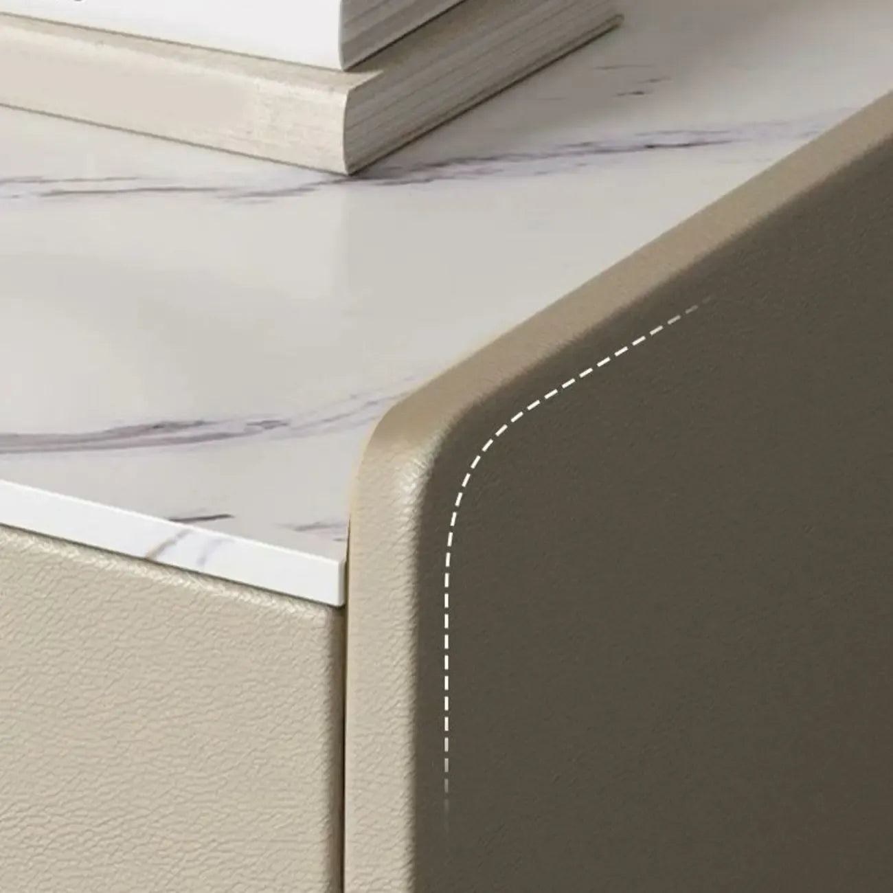 Modern Khaki Leather Stone Top 2-Drawer Nightstand