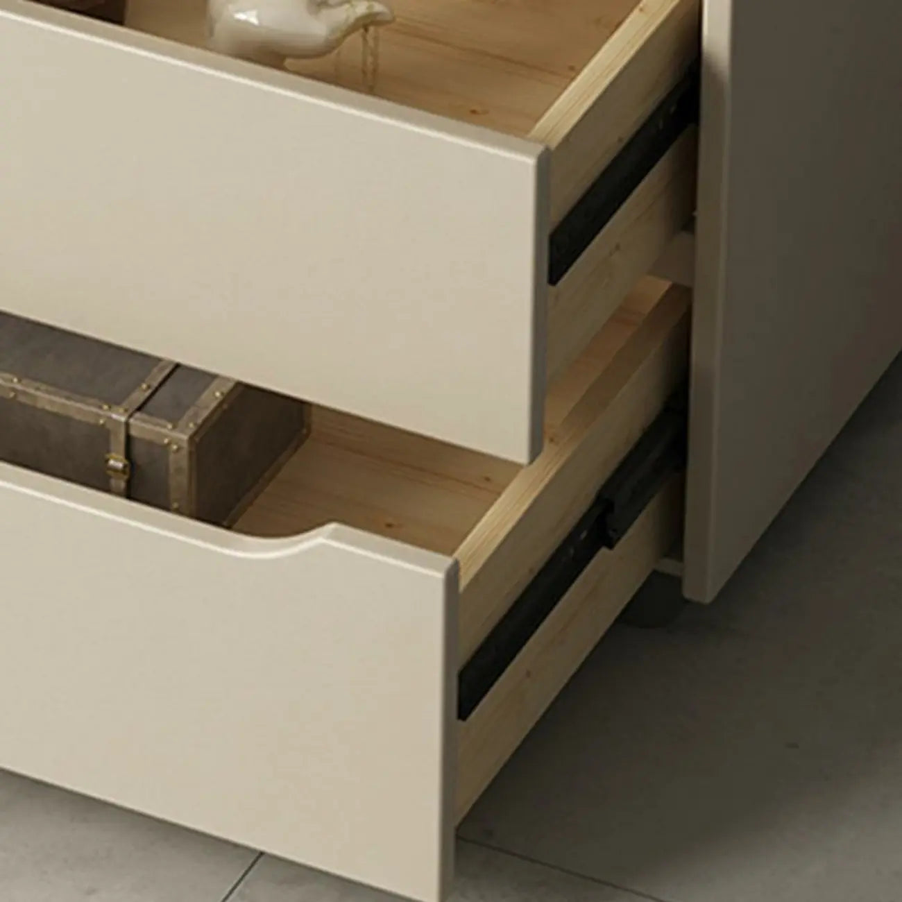 Modern Khaki Leather Stone Top 2-Drawer Nightstand