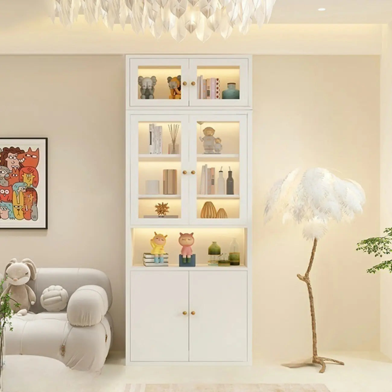 Modern White Wooden Adjustable Shelf Storage Display Cabinet