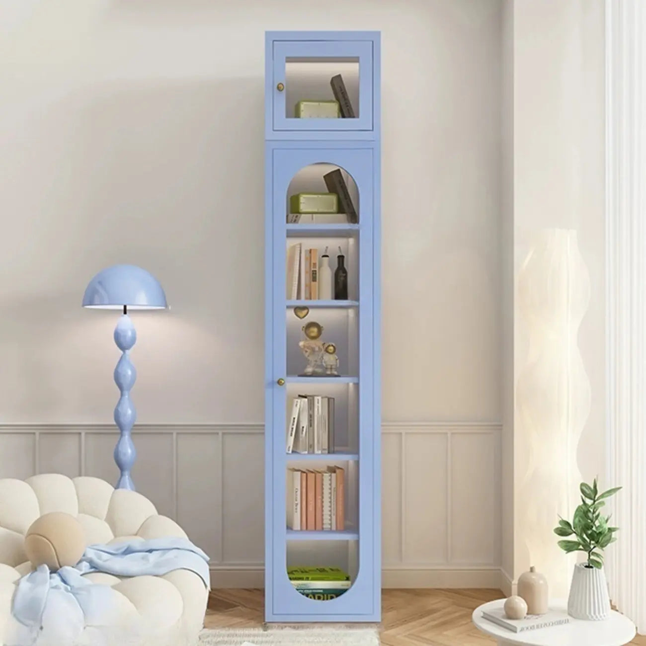 Modern White Wooden Adjustable Shelf Storage Display Cabinet
