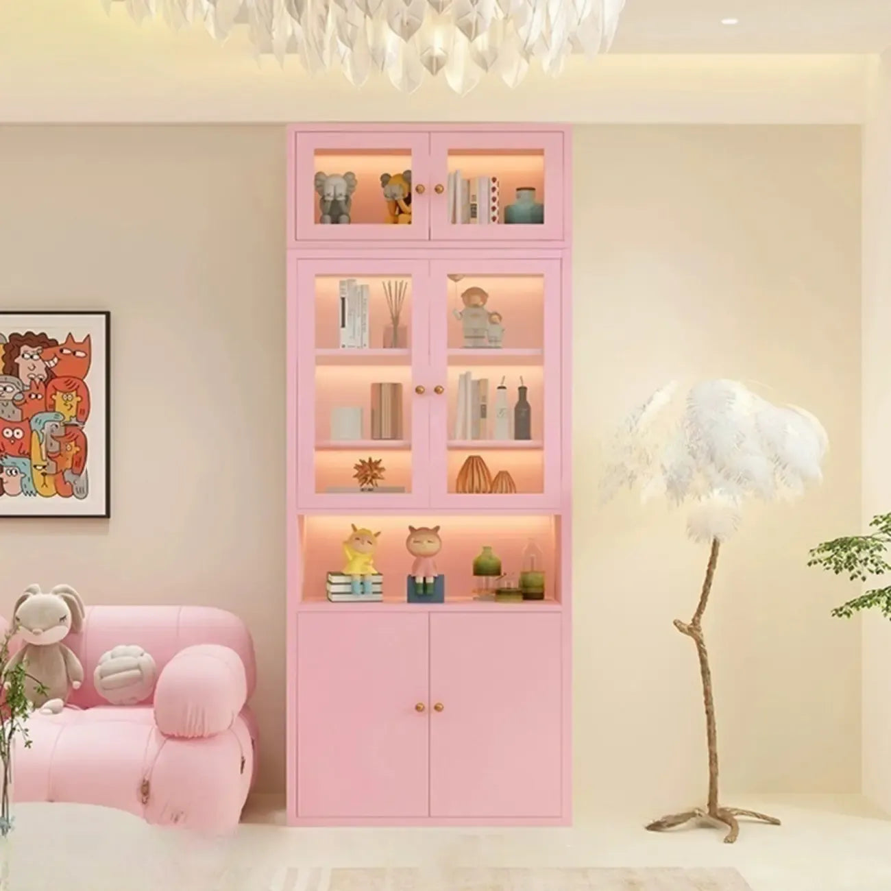 Modern White Wooden Adjustable Shelf Storage Display Cabinet