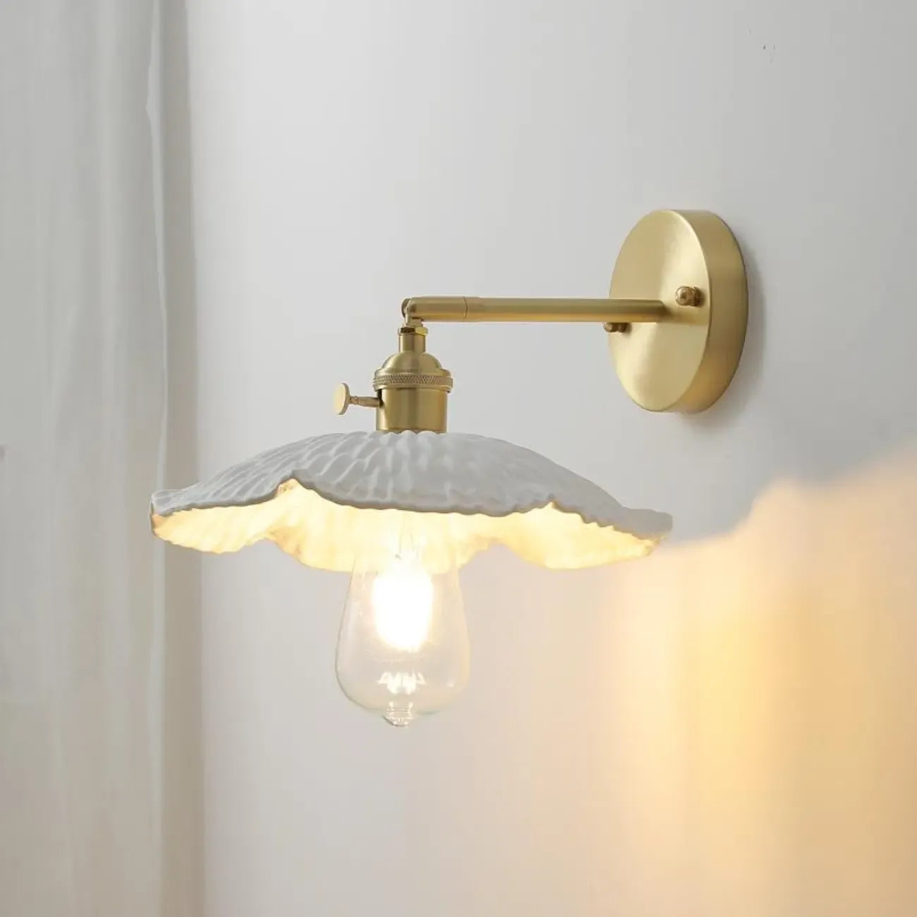 Vintage Brass Wall Light with Ceramics Shade for Bedroom