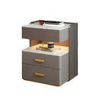 Modern Grey Bedside Table with Drawers and Stone Top