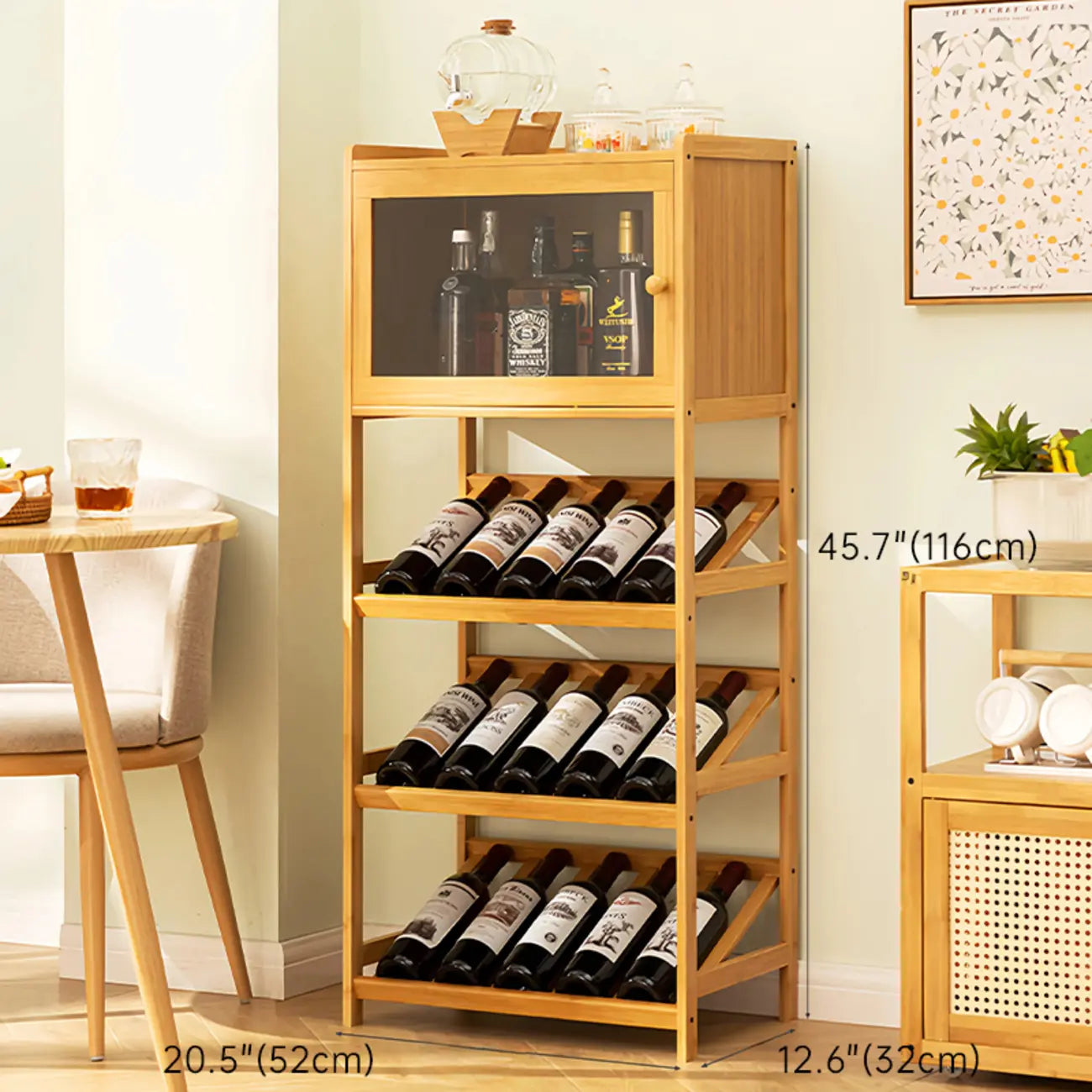 Wall Storage Bamboo Space-Saving Display Open Wine Cabinet