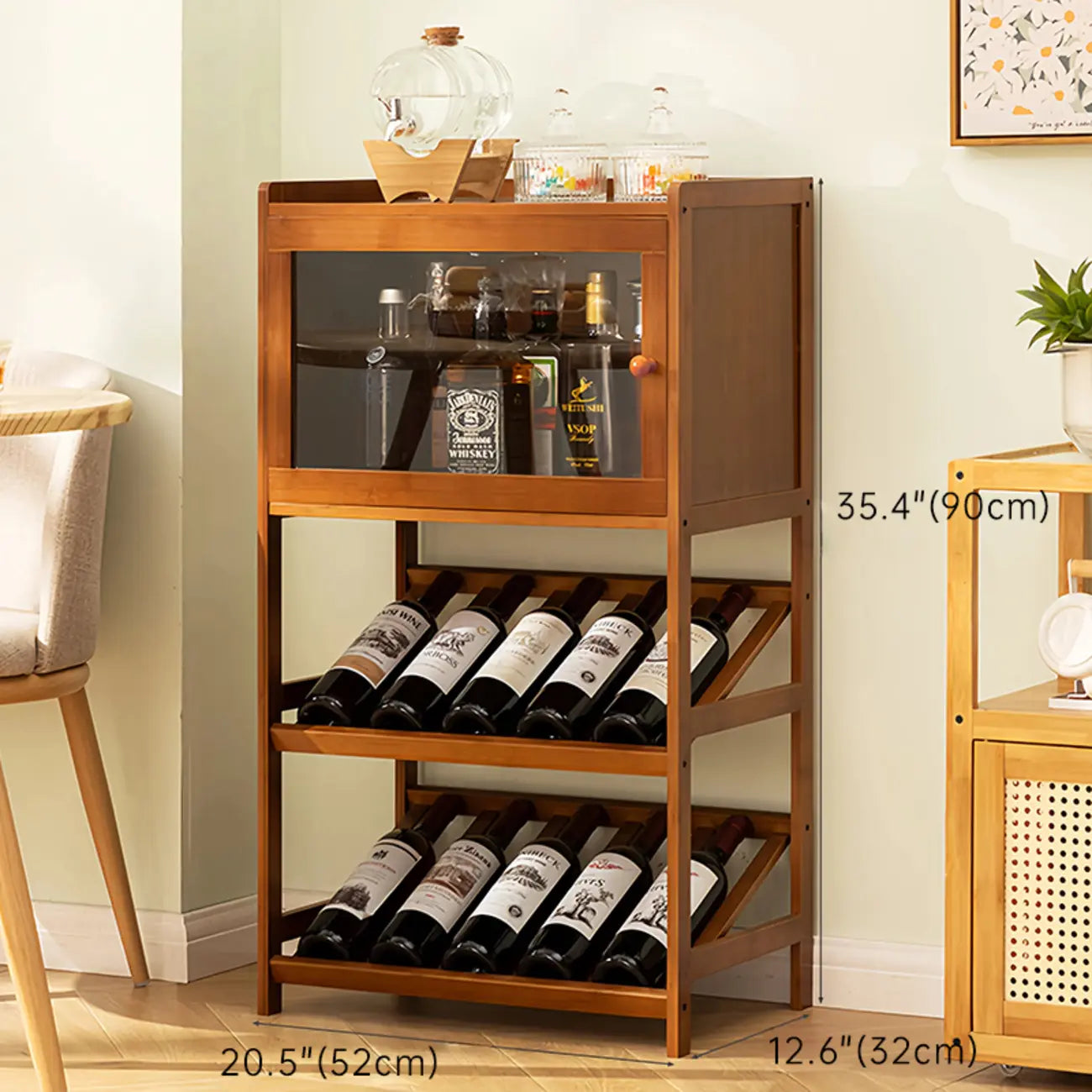 Wall Storage Bamboo Space-Saving Display Open Wine Cabinet