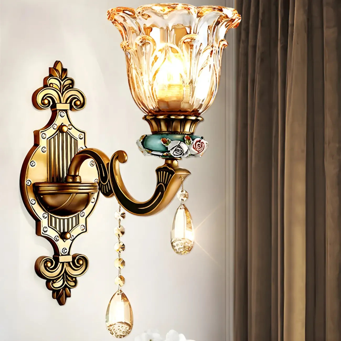 Elegant Brass Wall Sconce with Crystal Shade for Hallway