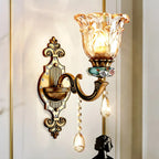 Elegant Brass Wall Sconce with Crystal Shade for Hallway