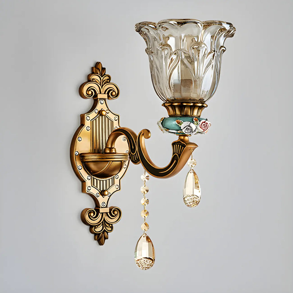 Elegant Brass Wall Sconce with Crystal Shade for Hallway