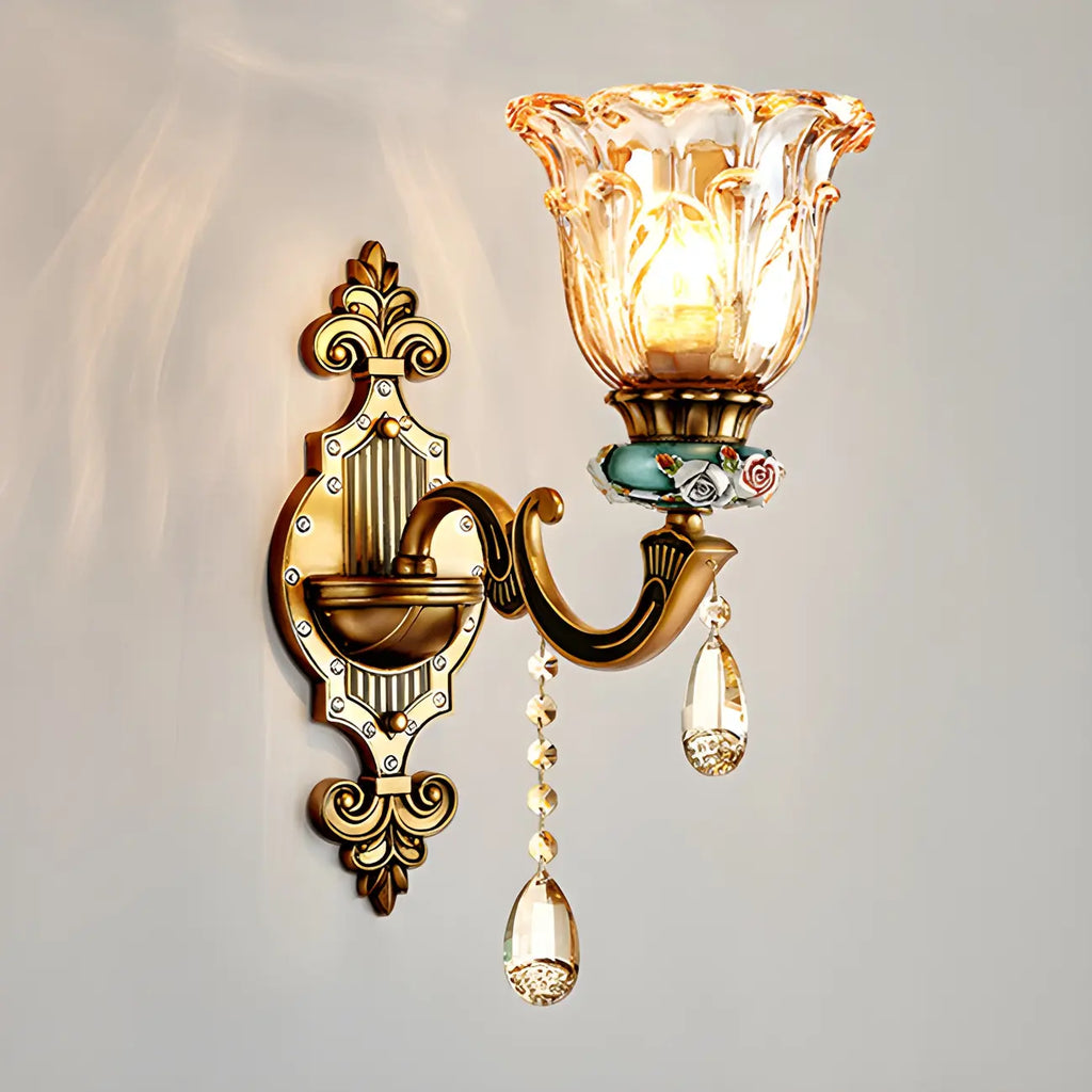 Elegant Brass Wall Sconce with Crystal Shade for Hallway