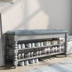 Upholstered Grey Flip-Up Top Shoe Bench for Entryway