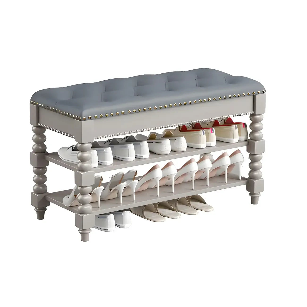 Upholstered Grey Flip-Up Top Shoe Bench for Entryway