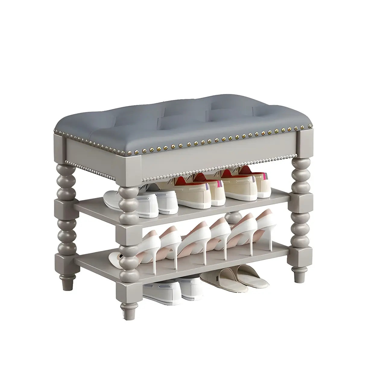 Upholstered Grey Flip-Up Top Shoe Bench for Entryway