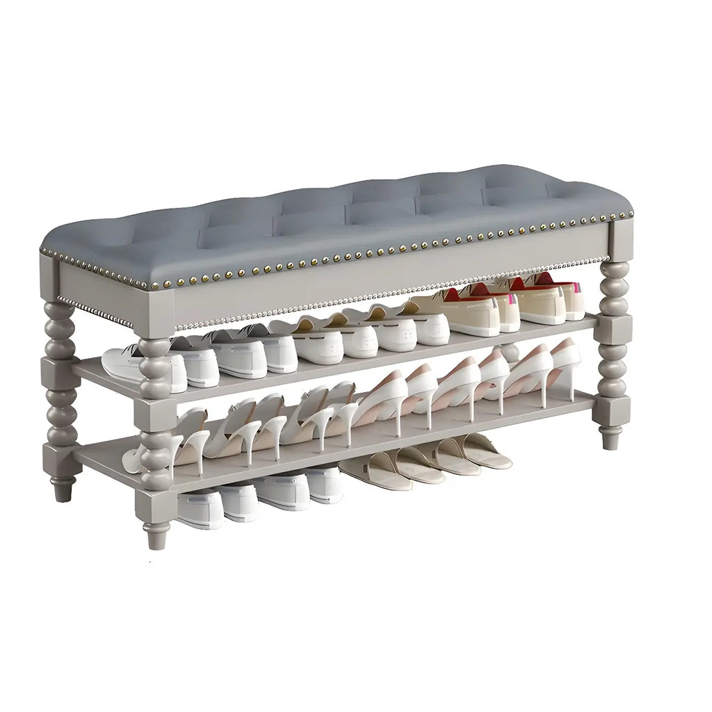 Upholstered Grey Flip-Up Top Shoe Bench for Entryway