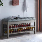 Upholstered Grey Flip-Up Top Shoe Bench for Entryway