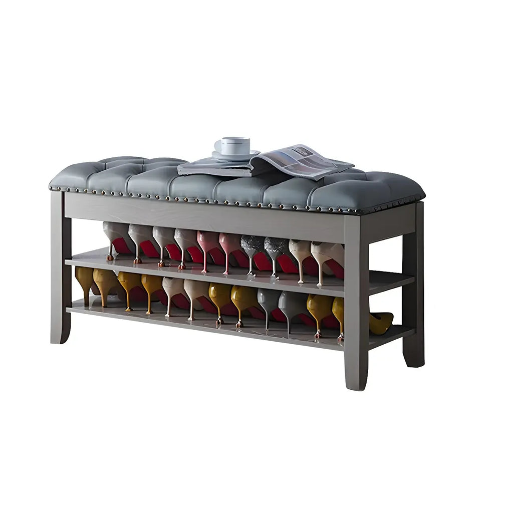 Upholstered Grey Flip-Up Top Shoe Bench for Entryway