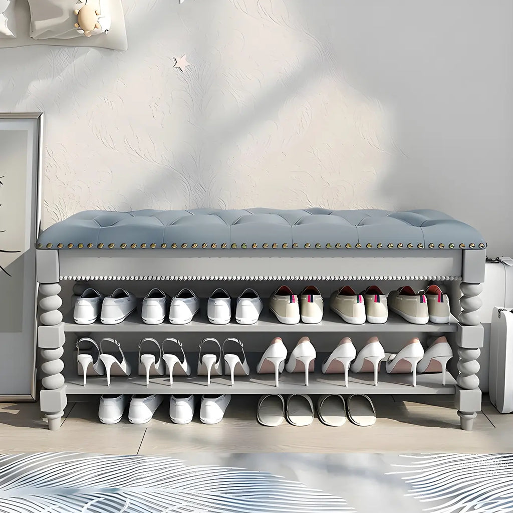 Upholstered Grey Flip-Up Top Shoe Bench for Entryway
