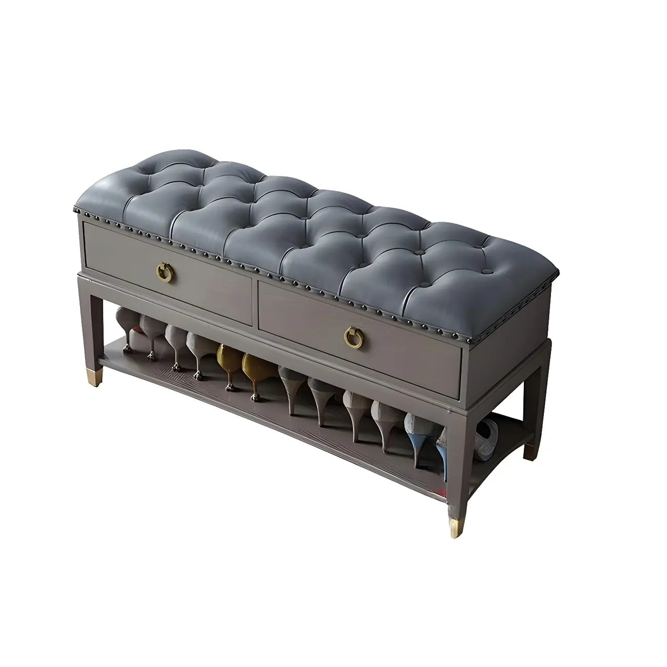 Upholstered Grey Flip-Up Top Shoe Bench for Entryway