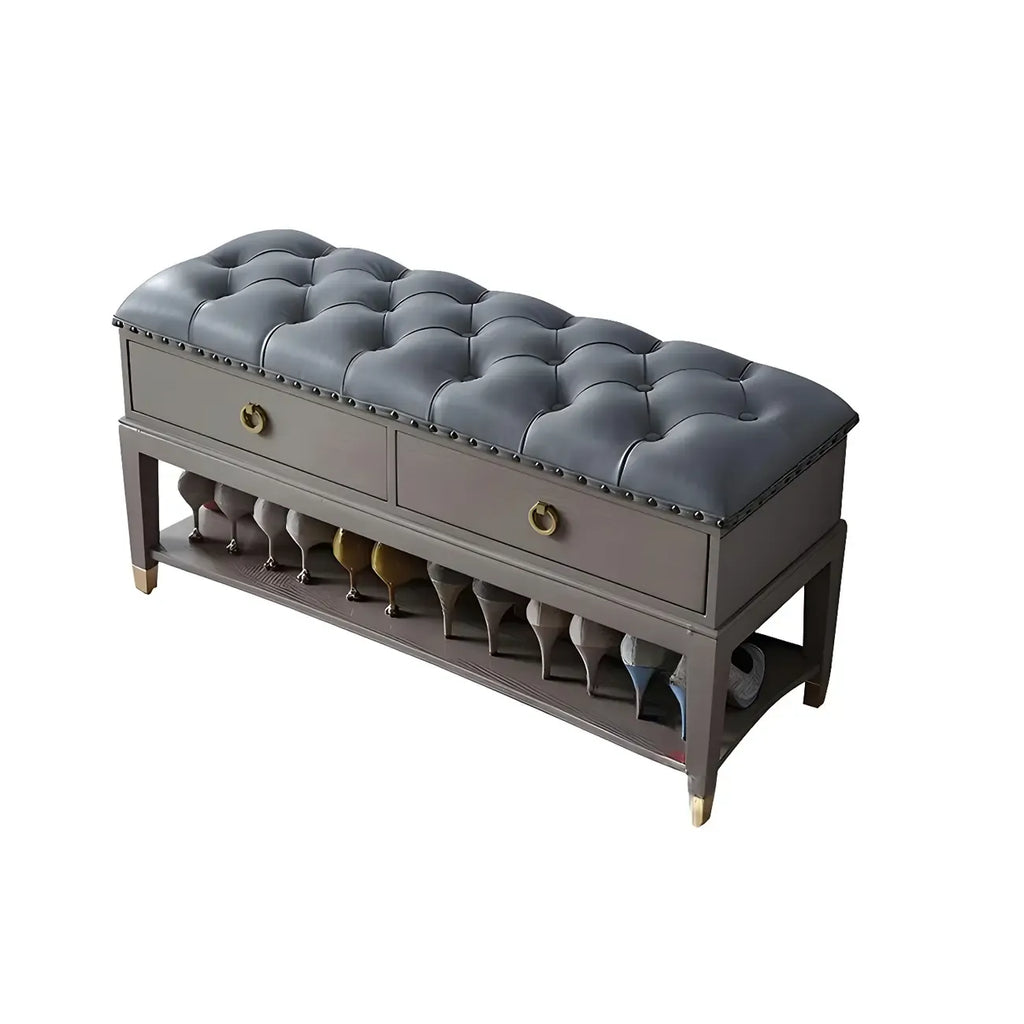 Upholstered Grey Flip-Up Top Shoe Bench for Entryway