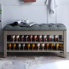 Upholstered Grey Flip-Up Top Shoe Bench for Entryway