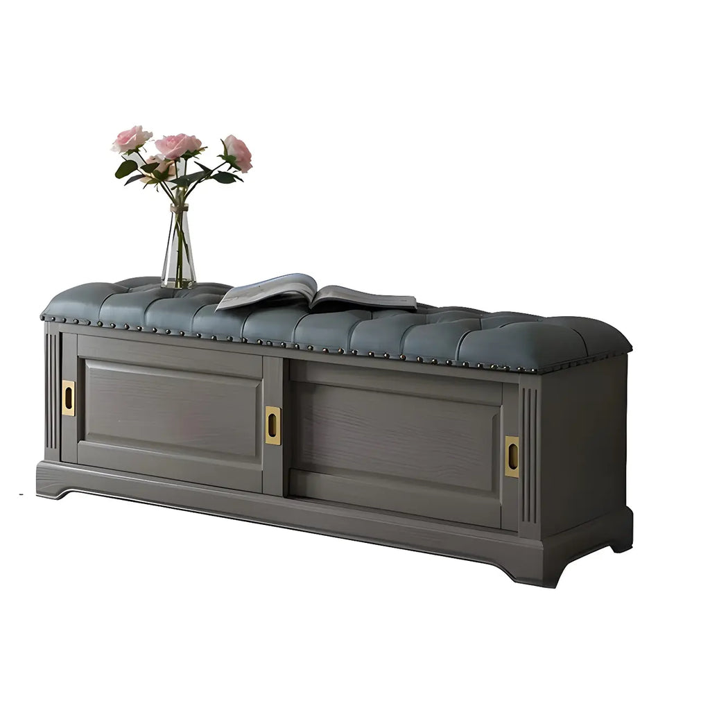 Upholstered Grey Flip-Up Top Shoe Bench for Entryway