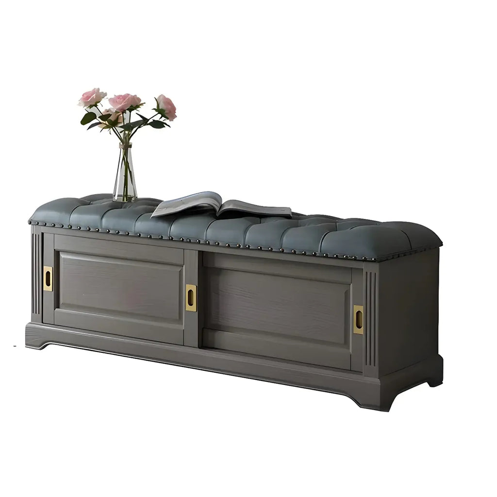 Upholstered Grey Flip-Up Top Shoe Bench for Entryway