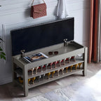 Upholstered Grey Flip-Up Top Shoe Bench for Entryway
