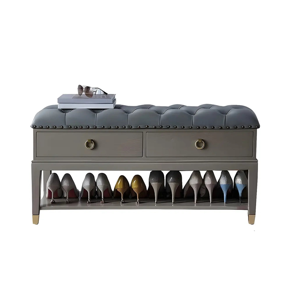 Upholstered Grey Flip-Up Top Shoe Bench for Entryway