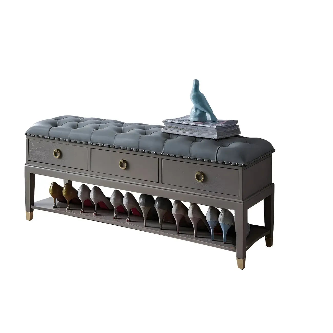 Upholstered Grey Flip-Up Top Shoe Bench for Entryway