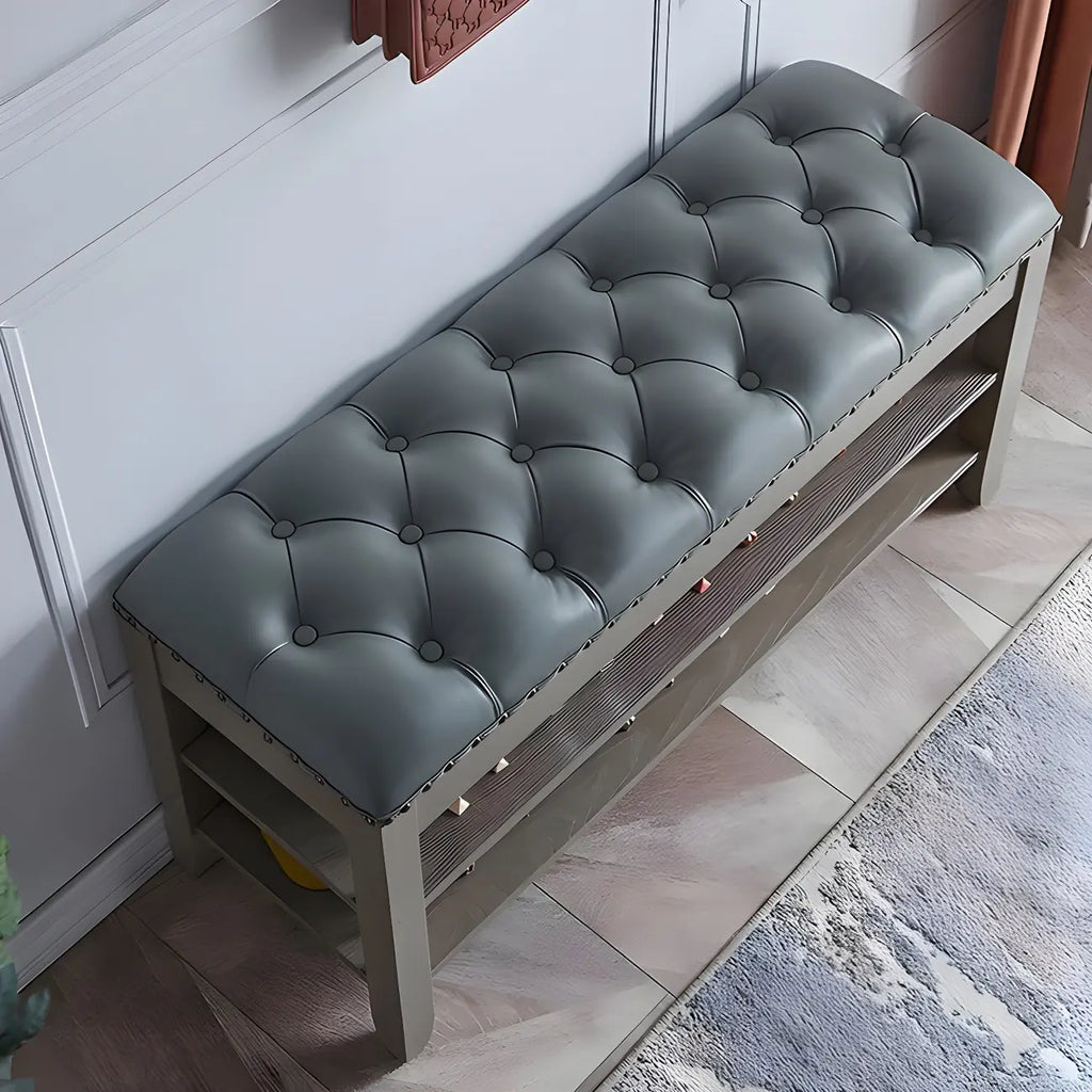 Upholstered Grey Flip-Up Top Shoe Bench for Entryway