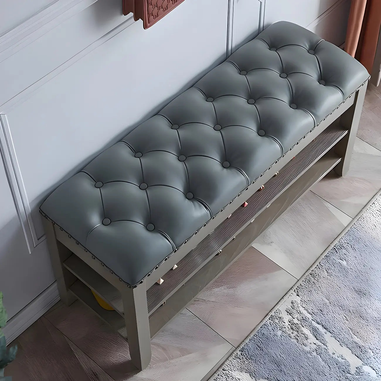 Upholstered Grey Flip-Up Top Shoe Bench for Entryway