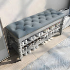 Upholstered Grey Flip-Up Top Shoe Bench for Entryway