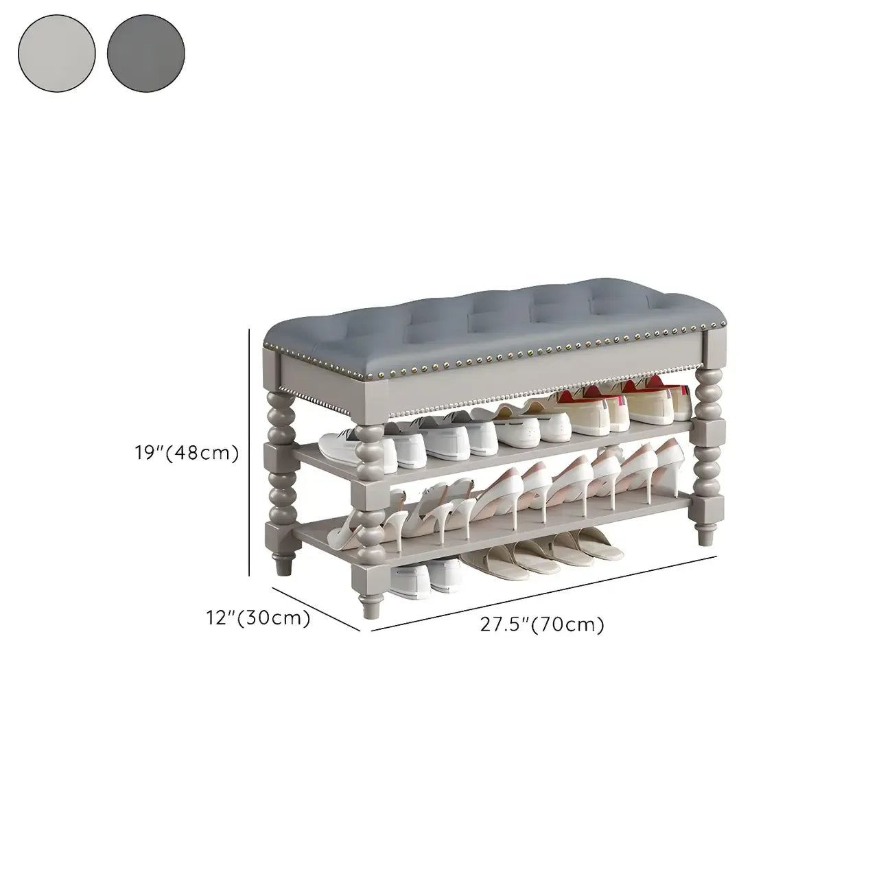 Upholstered Grey Flip-Up Top Shoe Bench for Entryway